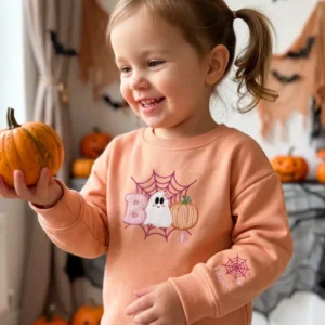 Boo Web Pumpkin Applique Embroidered Bamboo Crewneck Sweatshirt