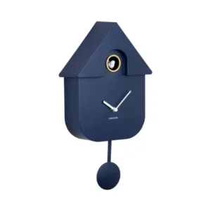 Karlsson Wanduhr im Hausdesign, dunkelblau mit Pendel und Kuckucksöffnung