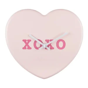 Herzförmige Wanduhr Soft Pink mit XOXO-Anzeige und Uhrzeigern