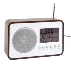 Karlsson Digital-Wecker mit FM-Radio, dunkelholzfarbene Front, Display und Lautsprecher