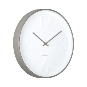Wanduhr mit dunkelgrauem Rahmen und weißem Zifferblatt, Zeiger und Zahlen