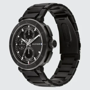 Tommy Hilfiger Herrenuhr mit schwarzem Edelstahlarmband und schwarzem Chronographen-Zifferblatt