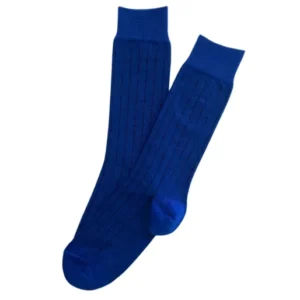 Chaussettes femme côtelé bleu électrique en laine 1