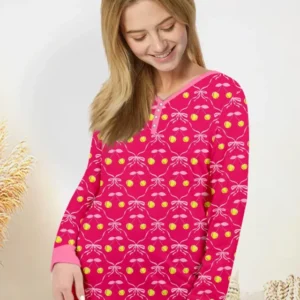 Cherry Baseball Softball Mom and Girl Matching Bamboo Women Pajama Set