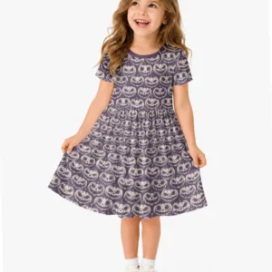 Retro Halloween Jack-O-Lantern Spooky Faces Bamboo Twirl Dress