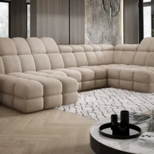 Designer Sofa Lima U mit elektrischer Schlaffunktion in Bouclé