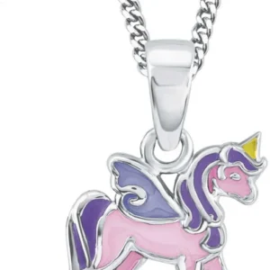Silberne Halskette mit Einhorn-Anhänger (Pink, Lila)