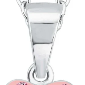 Silberfarbene Halskette mit rosa Herzanhänger und glitzernden Steinchen