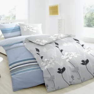 Hahn Satin Bettwäsche Blau Weiß Gestreift