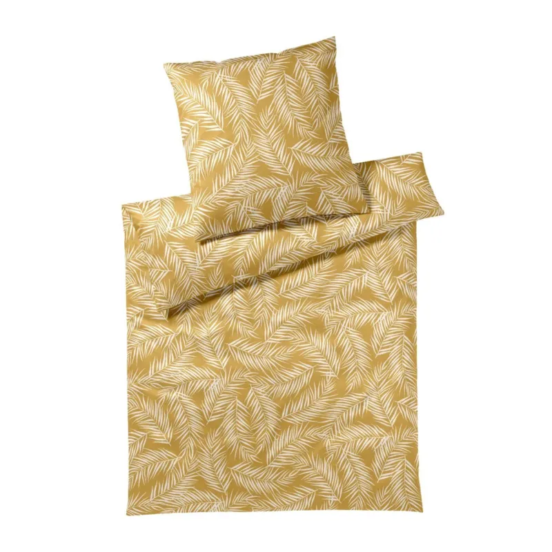 Bettwäsche Mako Satin Maison Leaves Gelb mit Blättermuster 135 x 200 cm