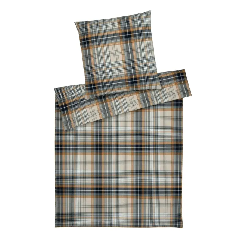 Bettwäsche Flanell Holmes Senfgelb mit Karomuster 135 x 200 cm