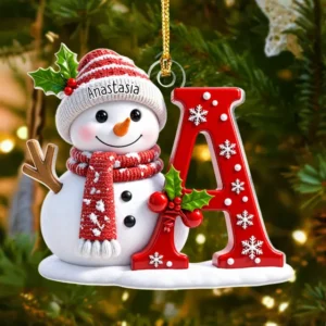 Snowman Merry Christmas Custom Name Acrylic Ornament
