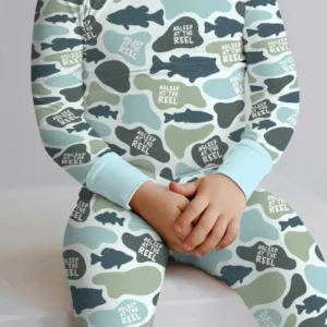 Asleep At The Reel Matching Daddy & Me Bamboo Two Piece Long Sleeve Pajama Set