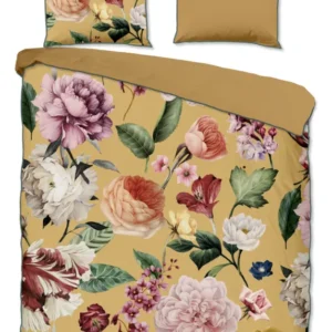 Descanso Satin Duvet Cover "Fiori" - Oker - Dubbele instopflap