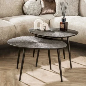 Couchtisch Arivon - 2er Set mit Ray Metal-Finish in warmen Braunbronzeton