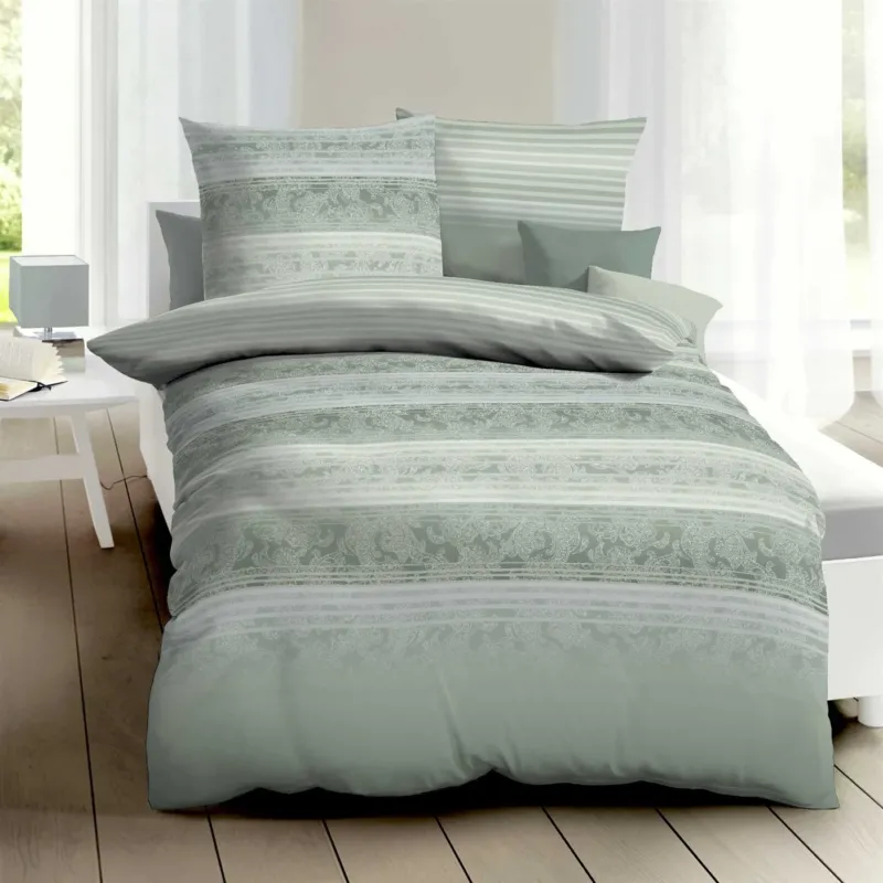 Bettwäsche Mako Satin Palace Khaki mit Streifenmuster 135 x 200 cm