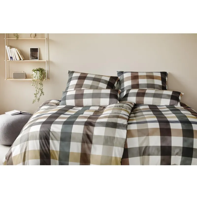 Bettwäsche Interlock Jersey Kuschel Karo Natur mit Karomuster 135 x 200 cm
