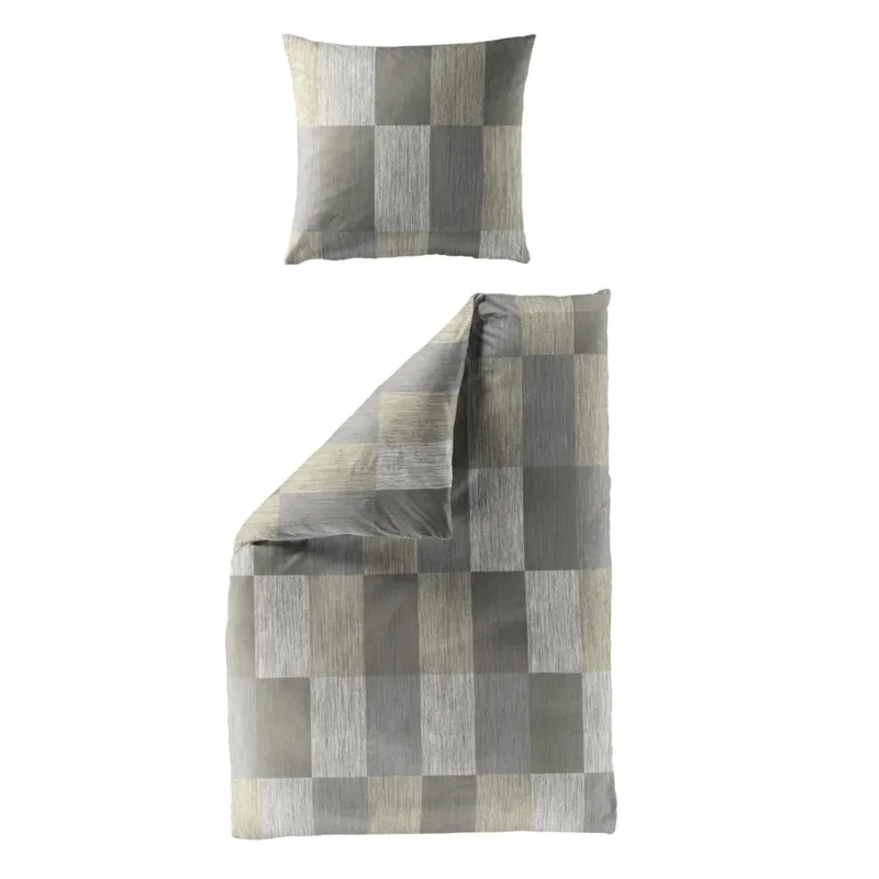 Bettwäsche Mako Satin Grün mit Karomuster 135 x 200 cm