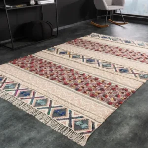 Baumwoll-Teppich ETHNO Handgewebter 230x160cm bunt geometrische Muster
