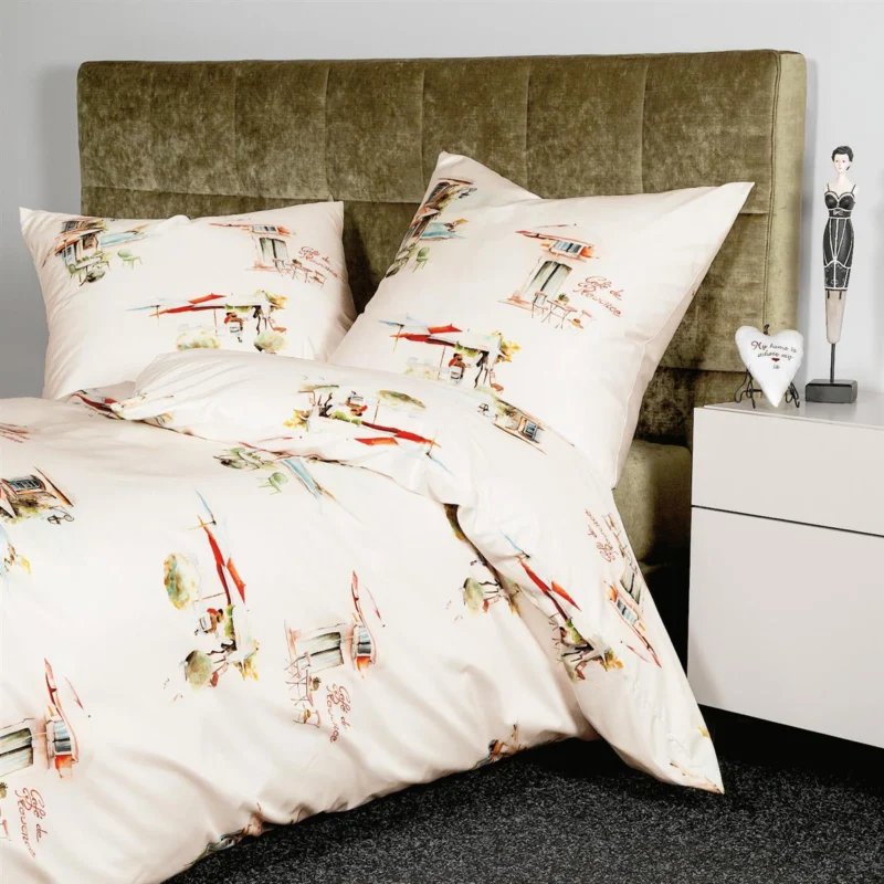 Bettwäsche Mako Satin modern Natur mit Stadtmotiv 135 x 200 cm