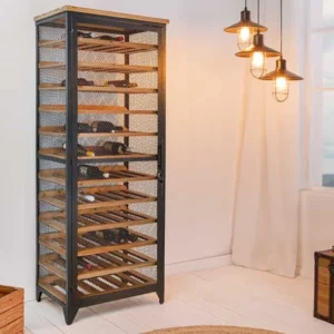 BODEGA Design Weinschrank 185cm natur schwarz Tannenholz Metall Flaschenregal