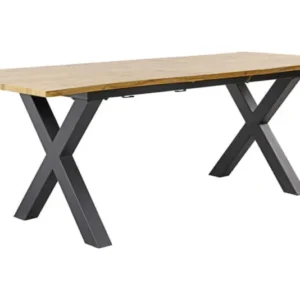 Ausziehbarer Esstisch WILD 160-200cm braun Wildeichen-Optik schwarz X-Gestell