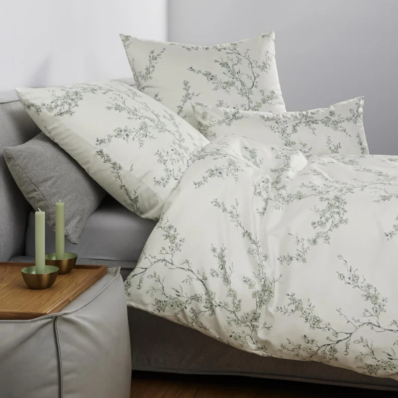 Bettwäsche Mako Satin Milano Weiß mit Blumenmuster 135 x 200 cm