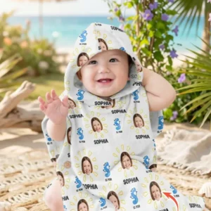 Custom Photo Summer Letter Kid Bamboo Swim Poncho