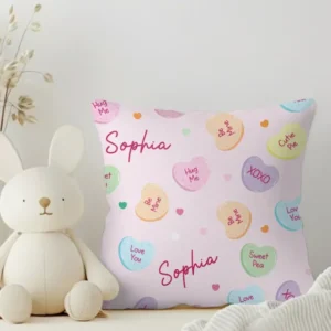 Custom Name Colorful Candy Hearts Family Matching Bamboo Pillow Case