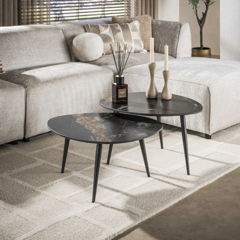Couchtisch Fossil organisch Set aus 2 / Keramik fossil black