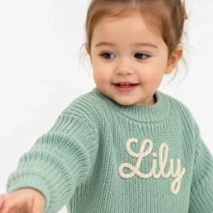 Embroidered Baby Name Bamboo Knit Sweater Bubble