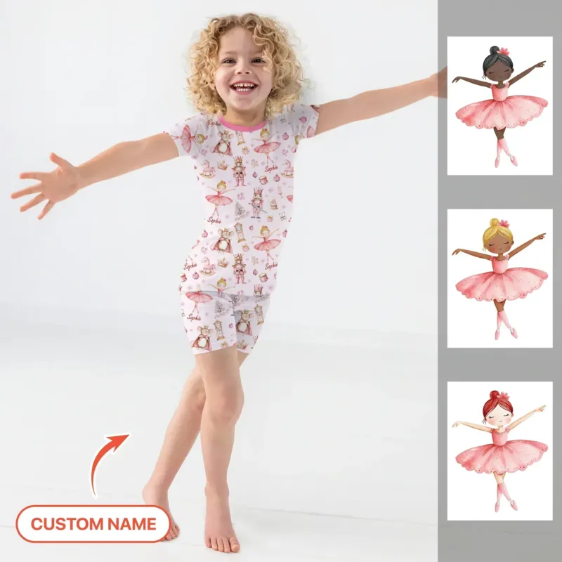 Custom Character "Ballerina Nutcracker Fairytale" Bamboo Two Piece Short Sleeve Shorts Pajama Set