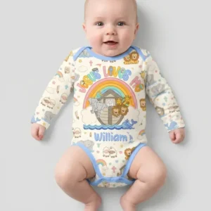 Custom Name Noah's Ark Jesus Loves Me Bamboo Bodysuit