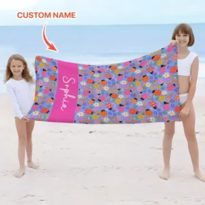Custom Name Lady Bugs Beach Towel