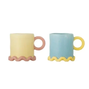 Becher-Set Marina – Handbemalte Farbakzente mit gewelltem Fuß (2er-Set)