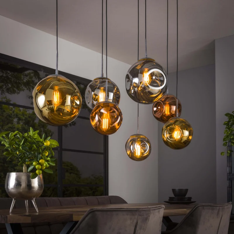 STELLAR Pendelleuchte 4+3-Fassungen / Alt Silber