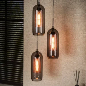 Pendelleuchte „Talvira“ – Gestuft mit 3 Leuchten im Rauchglas-Mesh-Design