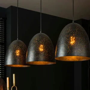 Pendelleuchte „Aliora“ – Mit 3 Leuchten in dunkelgrauer Glockenform im Mesh-Design