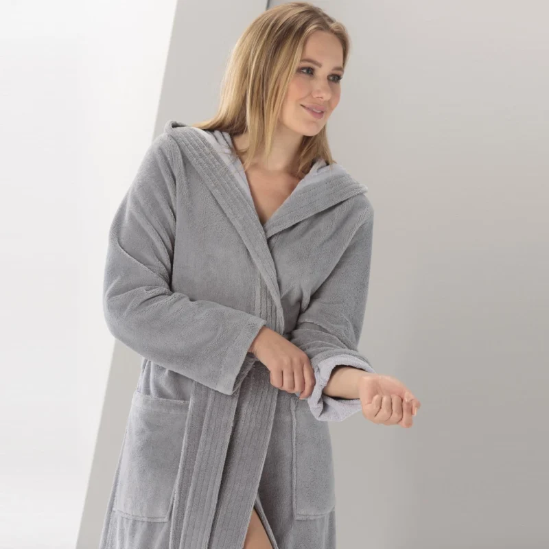 Damen-Bademantel mit Kapuze Doubleface Graphit