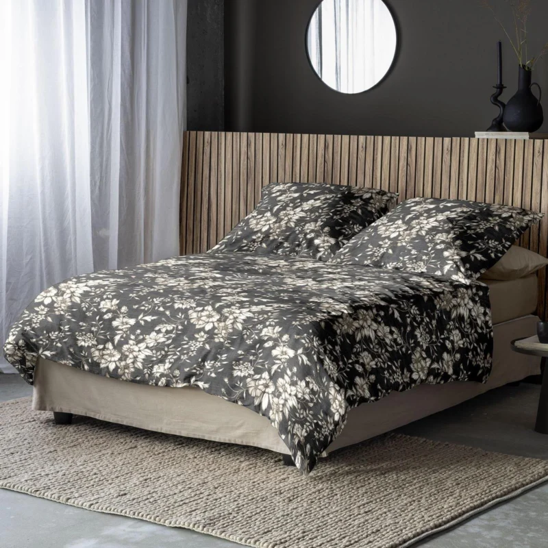 Bettwäsche Flausch Cotton Zobel Grau mit Blumenmuster 135 x 200 cm