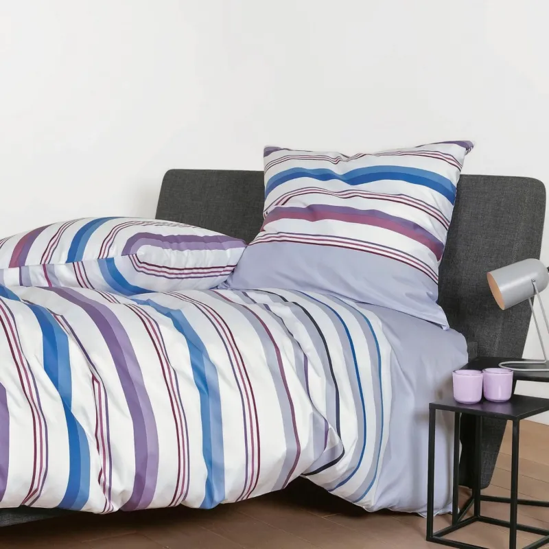 Bettwäsche Mako Satin J.D Mehrfarbig mit Streifenmuster 135 x 200 cm