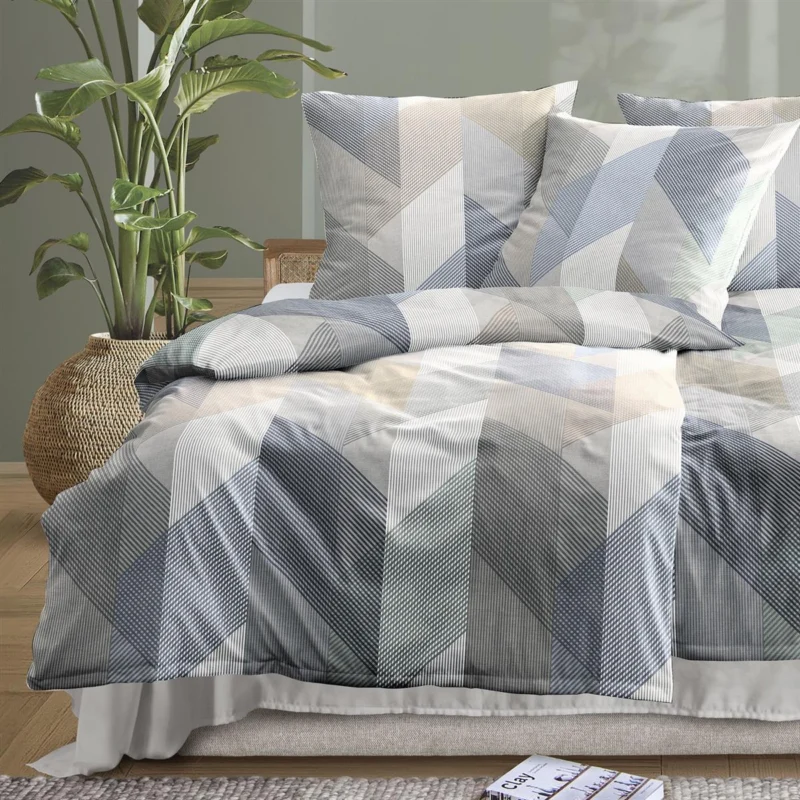 Bettwäsche Mako Satin Wave Natur mit Streifenmuster 135 x 200 cm