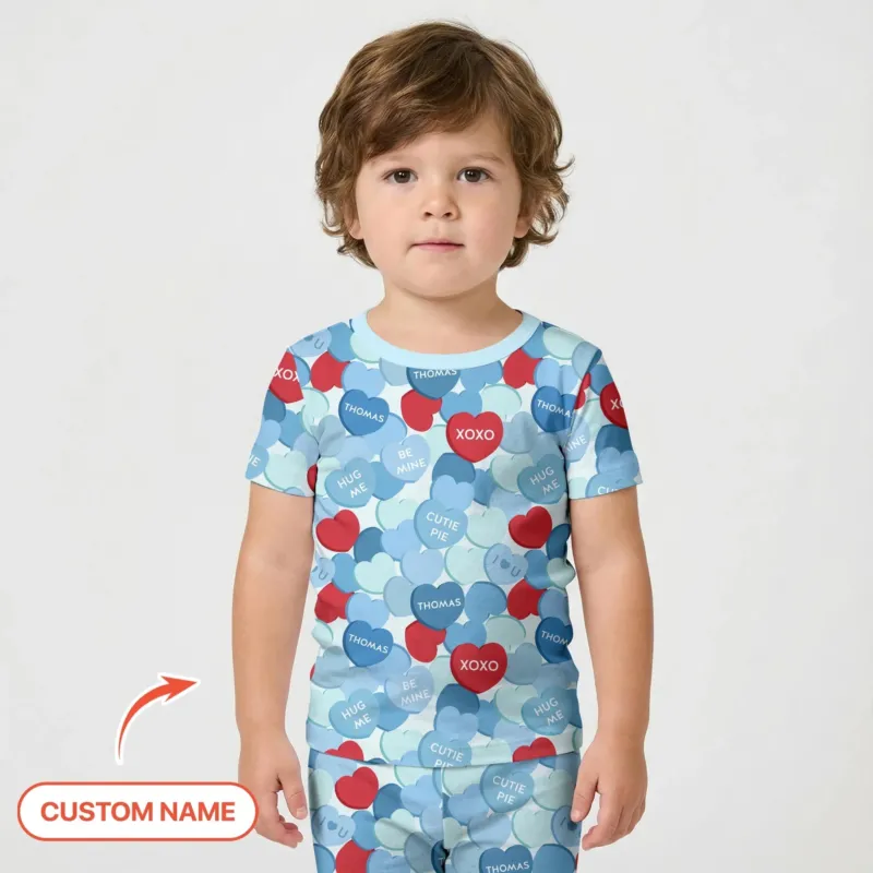 Valentine Candy Crush Family Matching Bamboo Two Piece Short Sleeve Shorts Pajama Set
