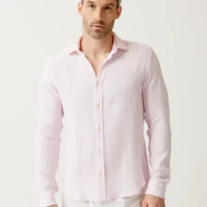 Chemise Homme d'été en gaze de coton Rose pale 1