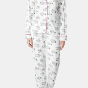 Pyjama long boutonné Femme Paris mon amour Blanc et Ivoire 1
