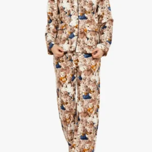 Pyjama long Femme Pilou boutonné Teddy 40 ans Beige et Marron 1