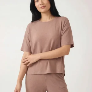 Hazy Brown Bamboo Women Ribbed T-Shirt