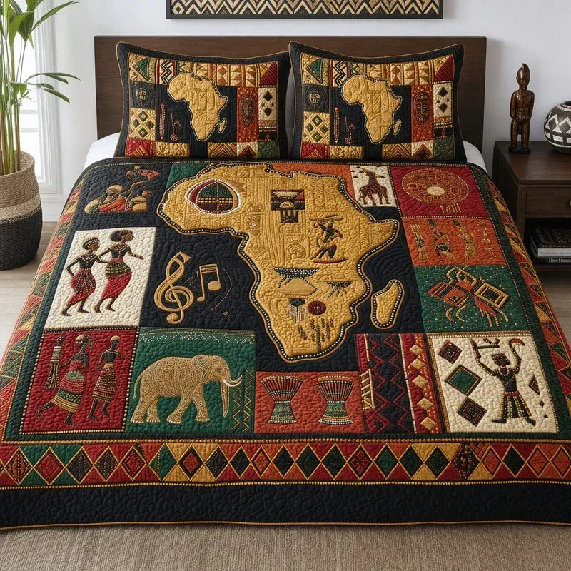 African Storytelling Bamboo Quilt Bedding Set