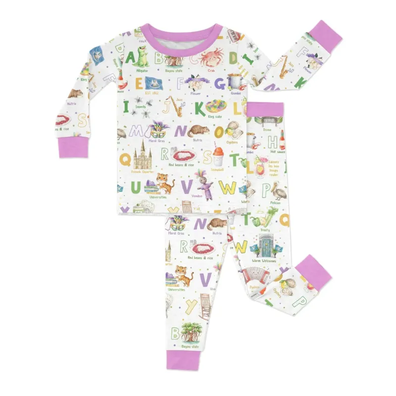 Alphabet of Lousiana Bamboo Two Piece Long Sleeve Pajama Set