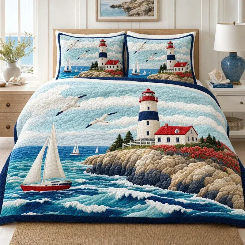 Atlantic Lighthouse Shore Bamboo Quilt Bedding Set